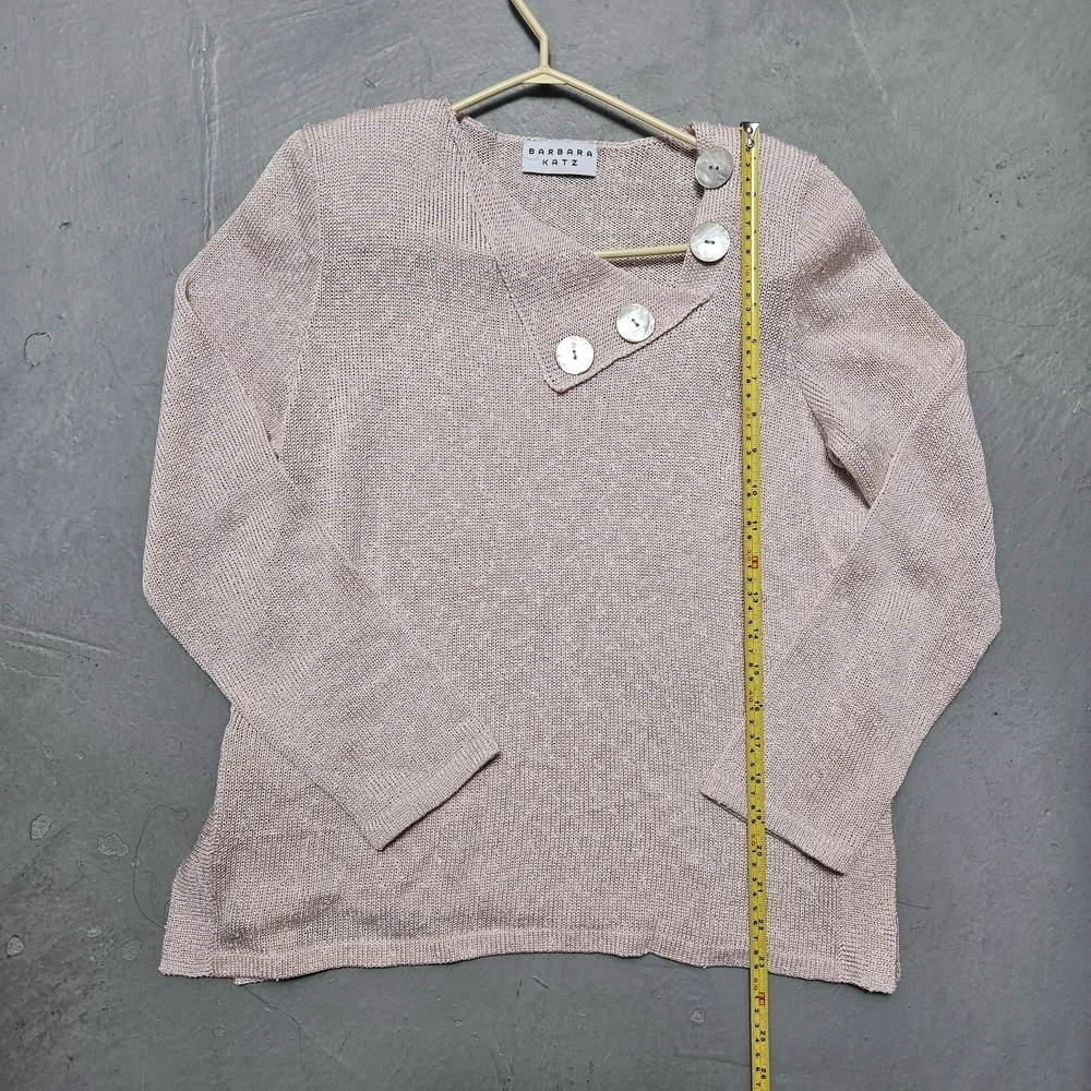 Vintage Barbara Katz Feather Pink Sz M Lenin Blend Knit Bliuse Shell Button - Picture 11 of 16